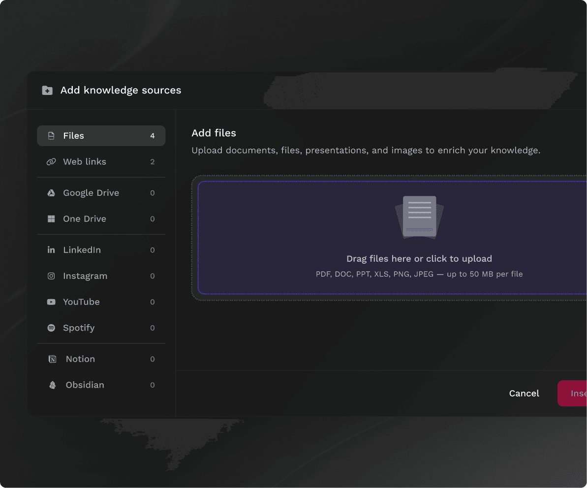 Add knowledge sources modal